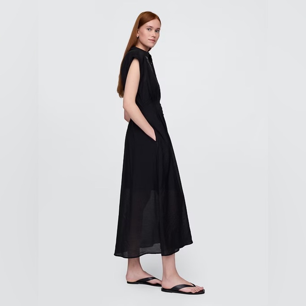 NWT! Gap Black Sheer Midi Shirtdress - Size Large 🎮